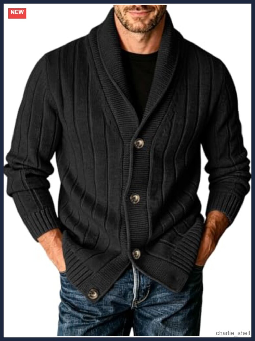 Mens Shawl Collar Cardigan Sweater Cable Knit Button Zip Up Fall Winter